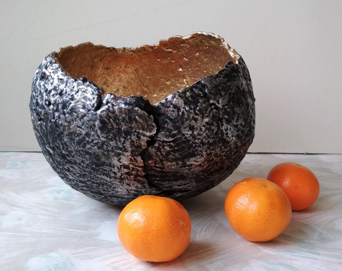 Unique Paper Mache Fruit Bowl Candy Dish With Gold Glitter Etsy