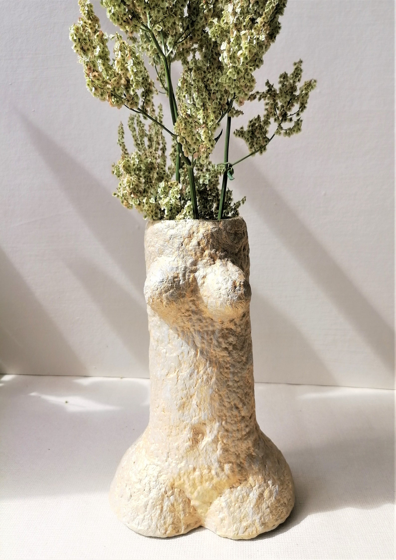 Naked Body Paper Mache Artwork. Light Paper Pulp Vase Female Nude Torso