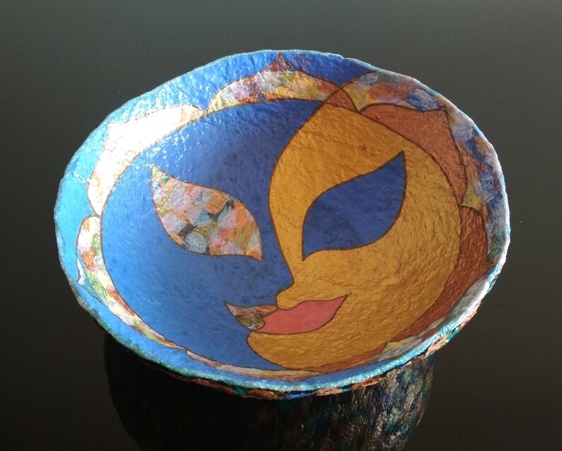 Sun and Moon Hand painted paper mache bowl Handmade art Etsy