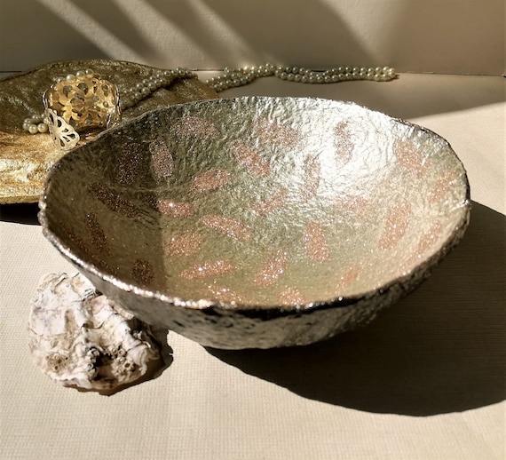 Decorative Paper Mache Bowl With Antique Silver Glitter Home India - Silver Glitter Home Decor Decorative Paper Mache Bowl With Antique Silver Glitter Home India - Silver Glitter Home Decor