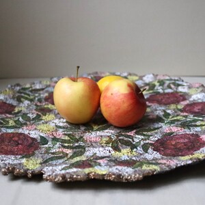 Antique style paper mache plate with peonies decoupage. Recycled papier decorative tray. Unique table centerpiece or wall decor. image 2