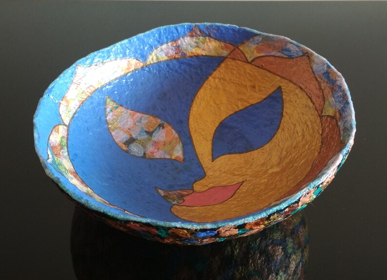 Sun and Moon Hand painted paper mache bowl Handmade art Etsy
