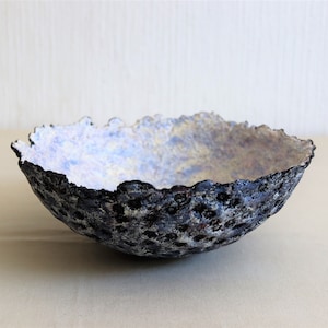 Decorative Paper Mache Bowl With Bronze Rim. A Little Sea Blue