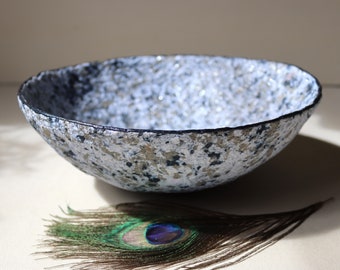 Handmade Paper Mache Bowl: Gray Granite with Silver Sparkles