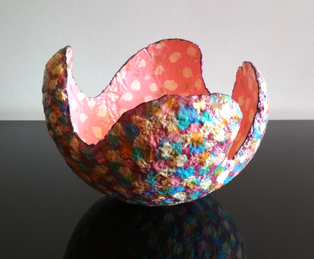 Bright Paper Mache Fruit Bowl, Handmade Art Decor. Beautiful Candy Dish
