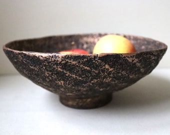 Antique style dark bronze paper mache bowl. Decorative recycled papier pappmashe plate. Unique housewarming gift.
