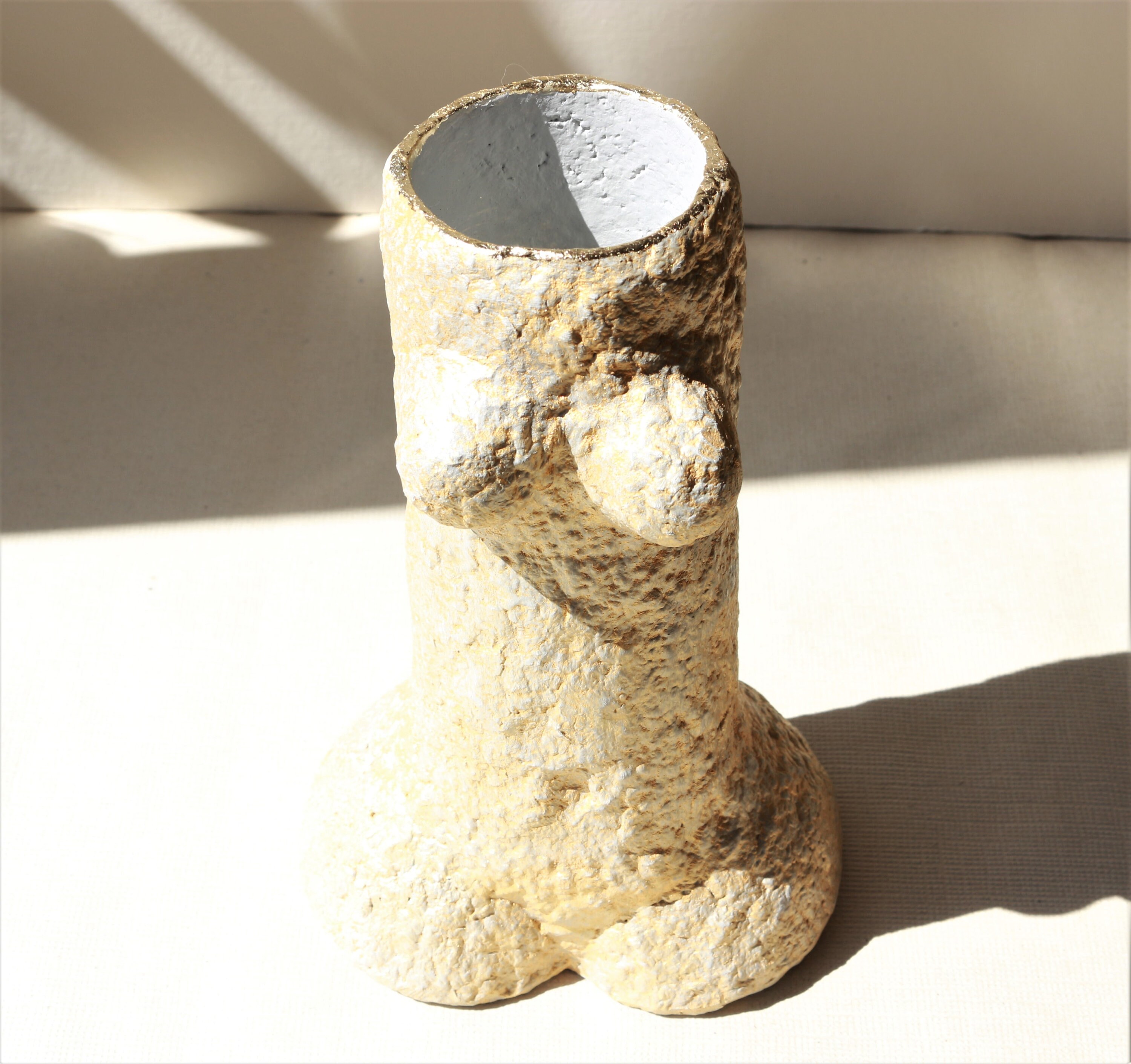 Naked Body Paper Mache Artwork. Light Paper Pulp Vase Female Nude Torso