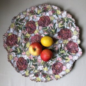 Antique style paper mache plate with peonies decoupage. Recycled papier decorative tray. Unique table centerpiece or wall decor. image 4