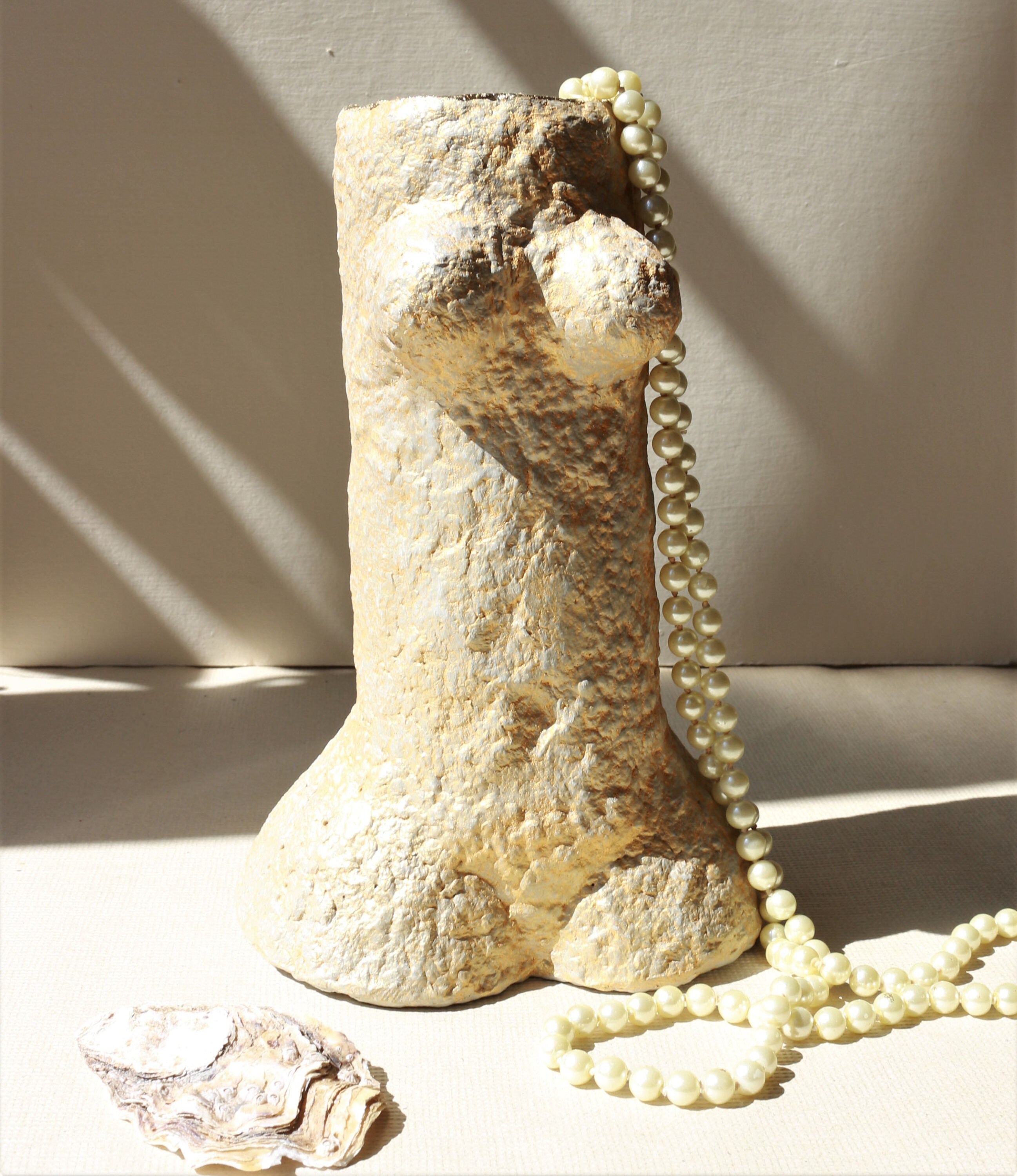 Naked Body Paper Mache Artwork. Light Paper Pulp Vase Female Nude Torso