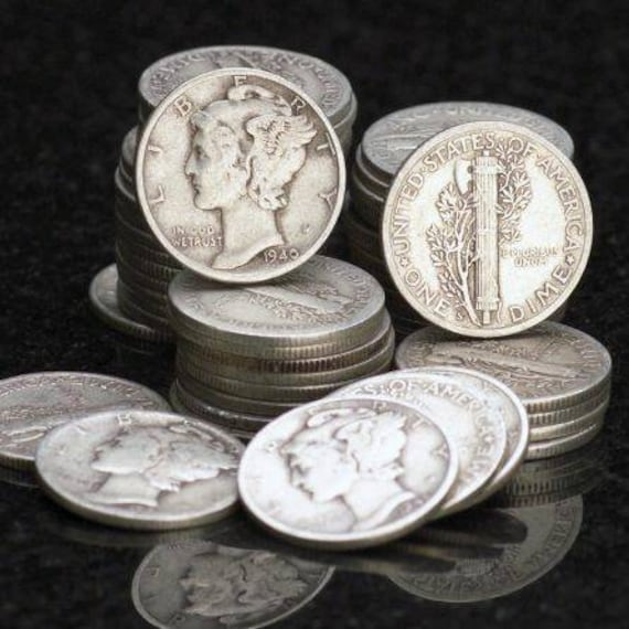 10 random silver mercury dime 1916-1945