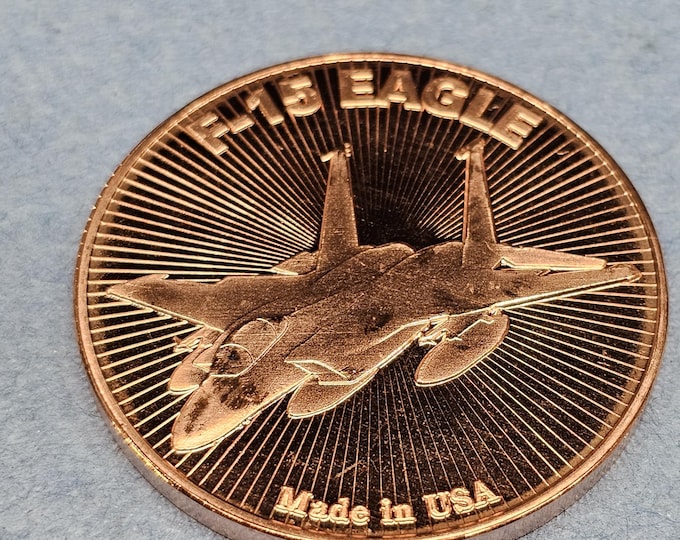 Copper F 15 Strike Eagle Fighter Jet 1 OZ Round .999 fine copper art bullion Round