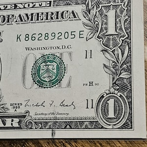 Uncirculated Error Ink Smear 1988 A Series One Dollar Green Seal Note