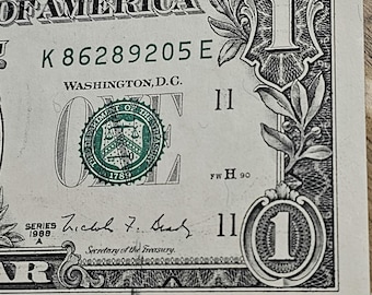 Uncirculated Error Ink Smear 1988 A Series One Dollar Green Seal Note