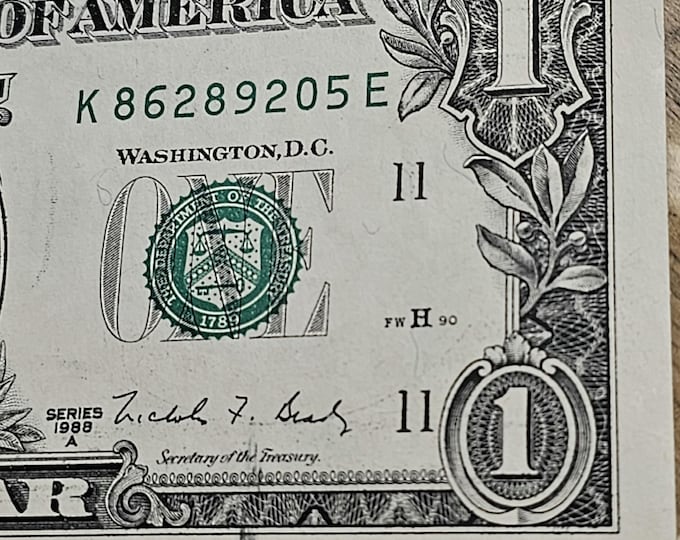 Uncirculated Error Ink Smear 1988 A Series One Dollar Green Seal Note