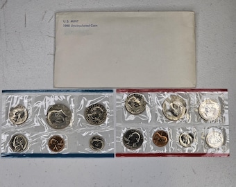 1980 Uncirculated United States Mint Set In Original Government Packaging Philadelphia and Denver Mint Coins