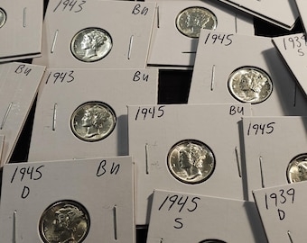 Silver Mercury Dime 1934-1945 Uncirculated or About Uncirculated Pick your Date and Grade