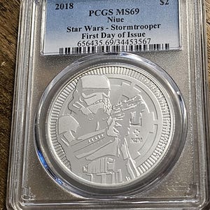 2018 Star Wars Stormtrooper First Day of Issue Coin Bullion PCGS NIUE MS69