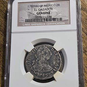 NGC 1783 El Cazador Shipwreck 2 Reales 1700&#39;s US Colonial Silver Pirate 1R Coin Certified authentic from ngc.