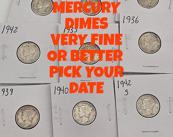 Winged Liberty Head Mercury Silver Dimes 1934-1945 Very Fine or Better