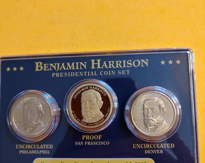 Benjamin Harrison 3 coin dollar set first day of issue proof and Philadelphia and Denver 2012