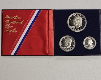 1776-1976 U.S. Mint Bicentennial 3 Coin 40 Percent SILVER PROOF Set with Case & COA