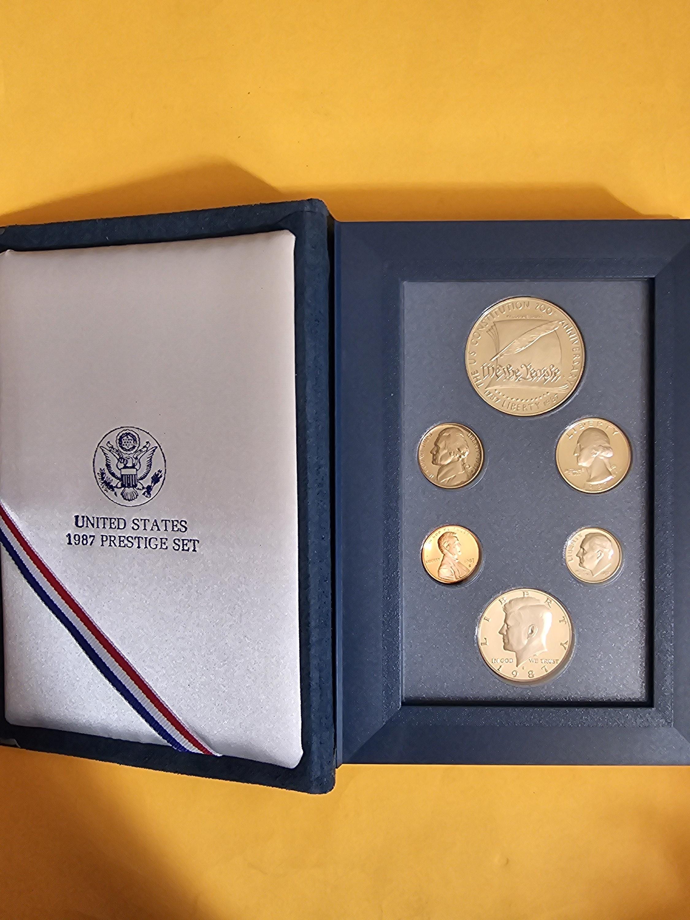 1987 Prestige Proof Set Constitution Silver Dollar U. S. Mint Box and COA
