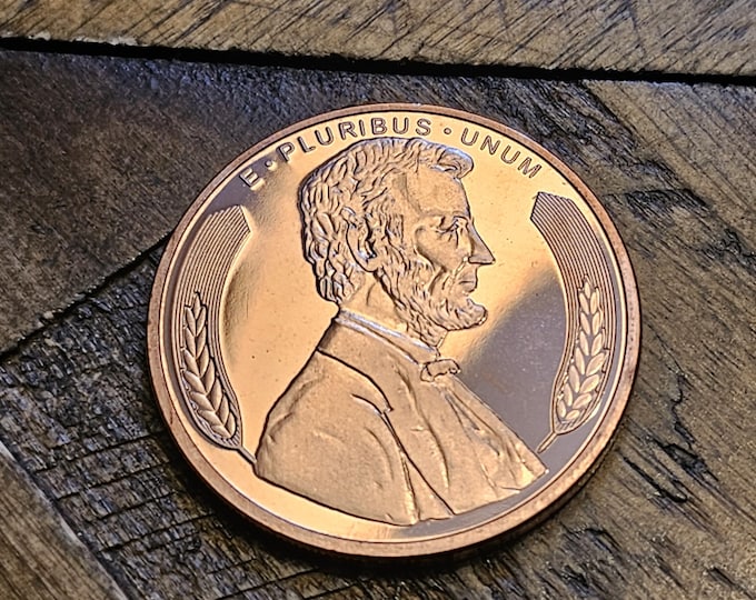 1 oz. Copper Lincoln Wheat Ears round .999 fine copper art bullion Avdp