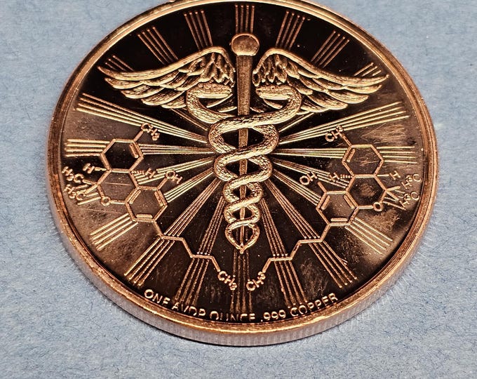 1 OZ COPPER ROUND, Medical Symbol and Grass is Greener on the other side .999 Fine Copper