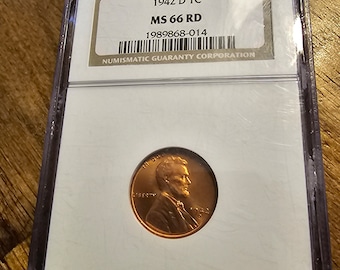 1942 D US Lincoln Wheat Cent Penny Ngc MS 66 Red