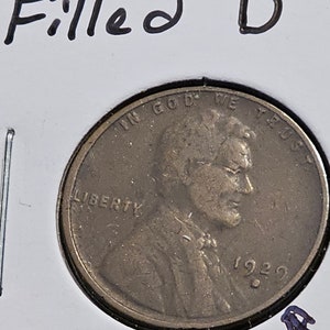 Filled D 1929 D Wheat Penny Error Coin