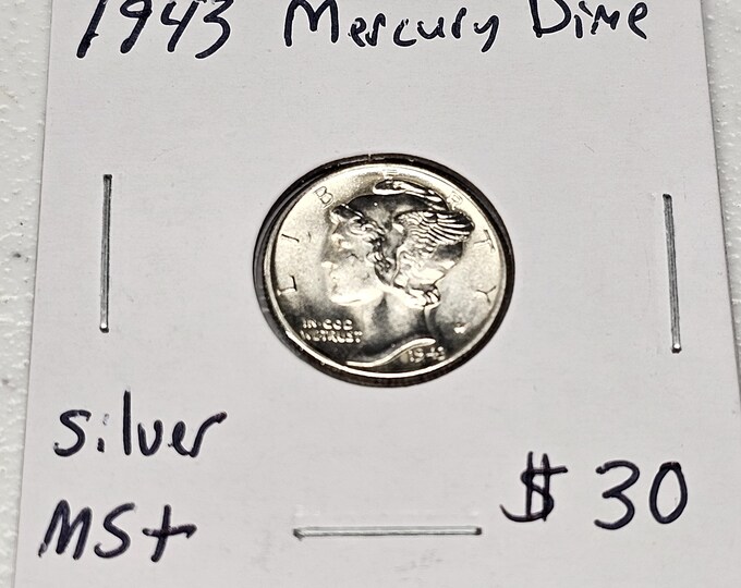 1943 Silver Mercury Dime Mint State+ as Pictured