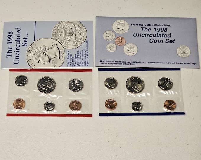 1998 Uncirculated United States Mint Set In Original Government Packaging Philadelphia and Denver Mint Coins