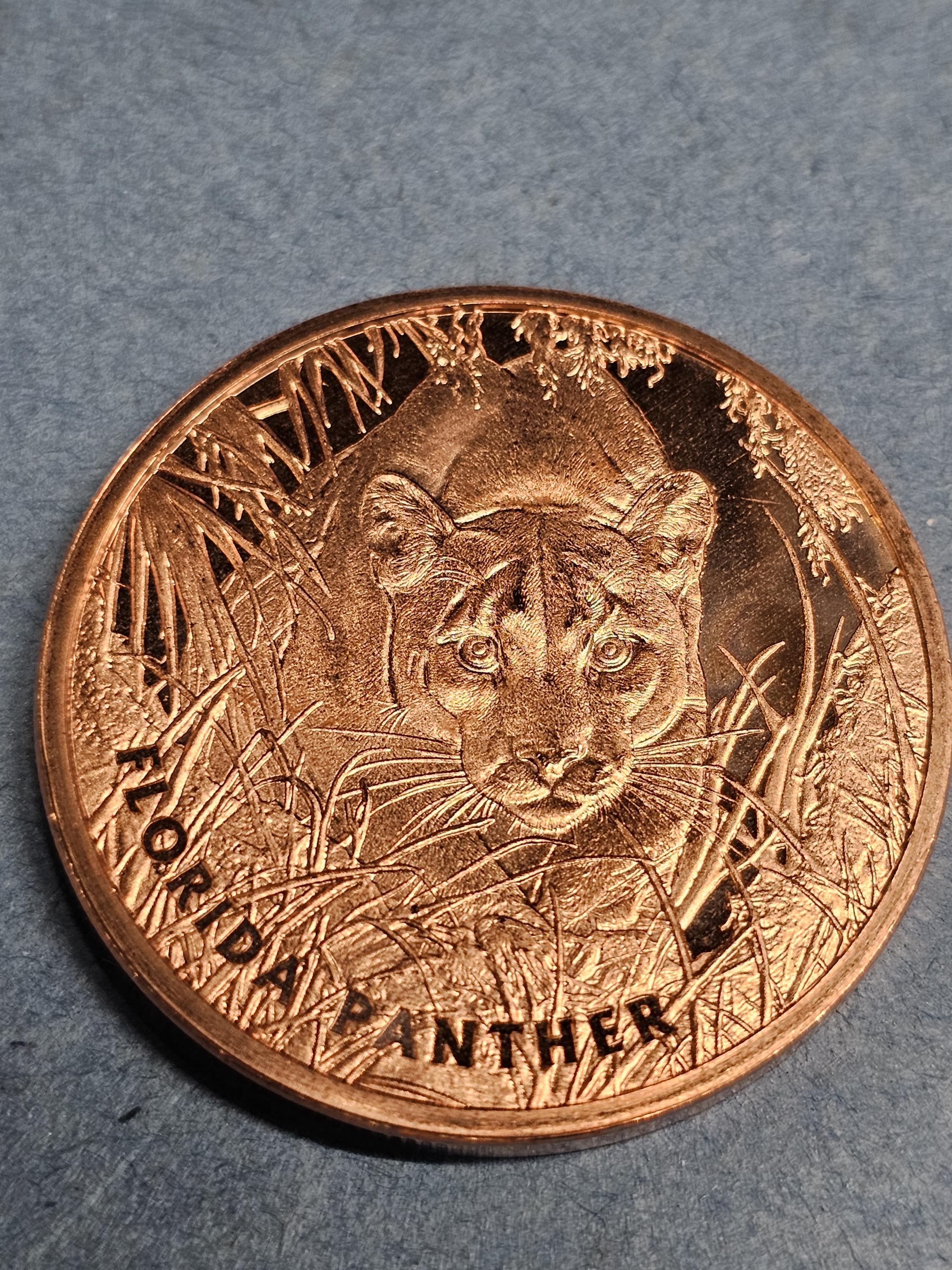 FLORIDA PANTHER 1 OZ Copper Round .999 Fine Copper Avdp Art