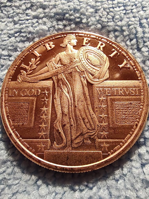 1 oz. Copper standing liberty round .999 fine copper art bullion