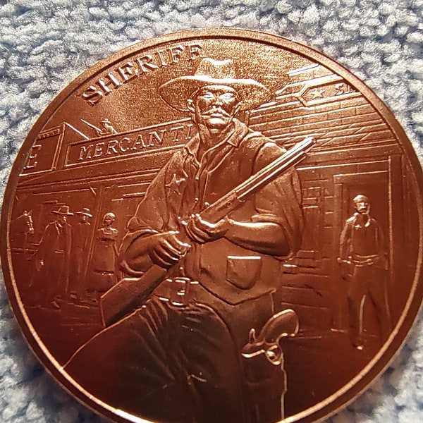1 oz. Copper Prospector series Sheriff round .999 fine copper art bullion