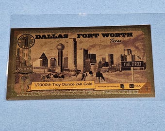 1 2025 Dallas Fort Worth 1 Goldback Aurum Gold Foil Note 1/1000 oz 24kt .999 FINE GOLD