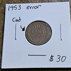 1953 Cuds On Wheat Stalk Wheat Penny Error Coin