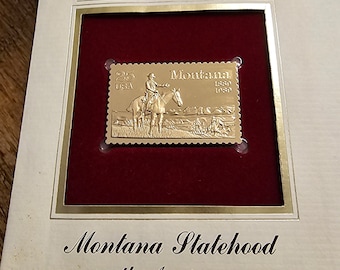 Montana Statehood 100th anniversary first day of issue 22kt gold replica stamp