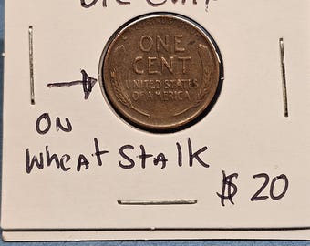 1930 D Wheat Cent Error Die Chip On Wheat Stalk.
