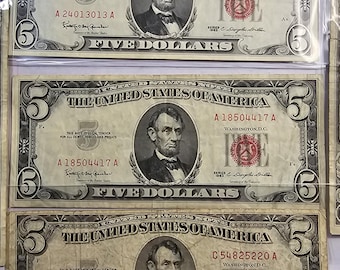 One Random circulated Five Dollar Red Note