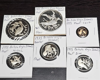 1973 British Virgin Islands Birds 6 coin proof collection the dollar is 925 silverProof the other 5 are clad proofs