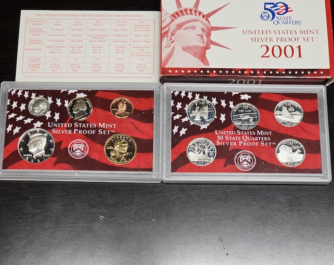 2001 S Silver Proof Set 10 coins Included Original Mint Packaging