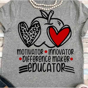 Teacher SVG DXF JPEG Silhouette Cameo Cricut Day of School leopard heart teacher iron on apple Teach motivator educator
