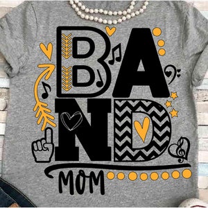 Band SVG DXF JPEG Silhouette Cameo Cricut band moeder svg opstrijkbare band moeder groep shirt Marching Band shirt muzieknoten liefde percussie trompet