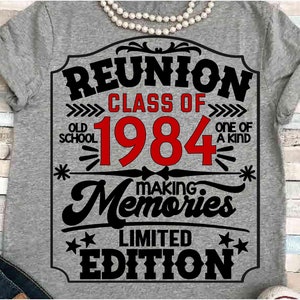 Wiedervereinigung SVG DXF JPEG Silhouette Cameo Cricut Klasse von 1984 Klassentreffen Gruppengeisterhemd Klasse von 84 virtueller Spaß 40 Jahre Seniorenklasse 80