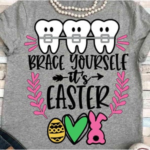 Tandheelkundige SVG DXF JPEG Silhouette Cameo Cricut Hygiënist opstrijkbare bretels tanden paashaas teken school tandarts kantoor altijd beter samen