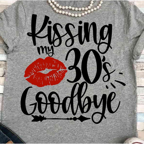 Birthday SVG DXF JPEG Silhouette Cameo Cricut Lips svg Birthday svg birthday shirt make-up  Birthday iron on Lipstick Kissing 30's goodbye