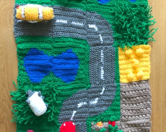 Crocheted road playmat