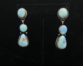 T, Navajo, Golden Hills Turquoise Drop Earrings in Sterling Silver with Brushed Finish