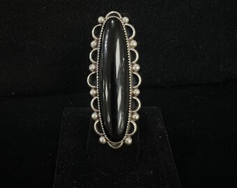 RM, Large Onyx Statement Ring in Sterling Silver, Size 8 1/2
